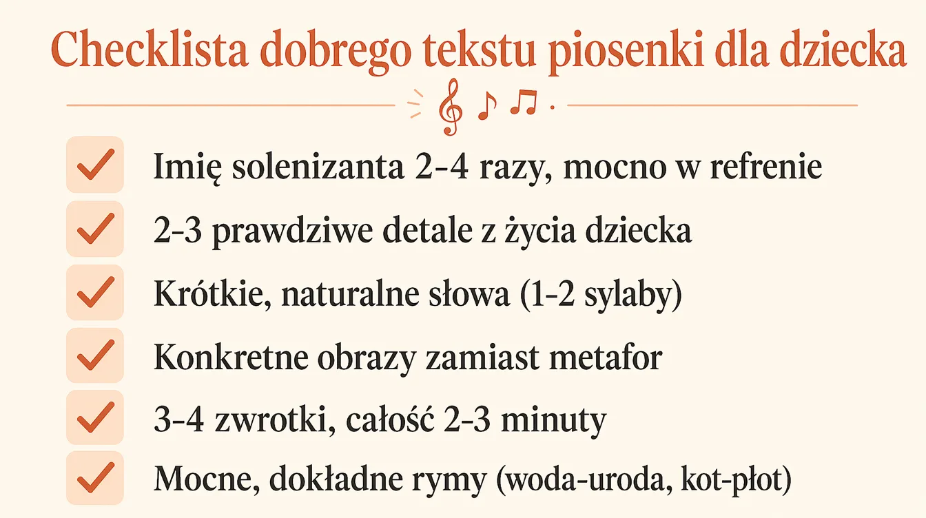 Checklista: co powinien zawierać dobry tekst piosenki urodzinowej dla dziecka