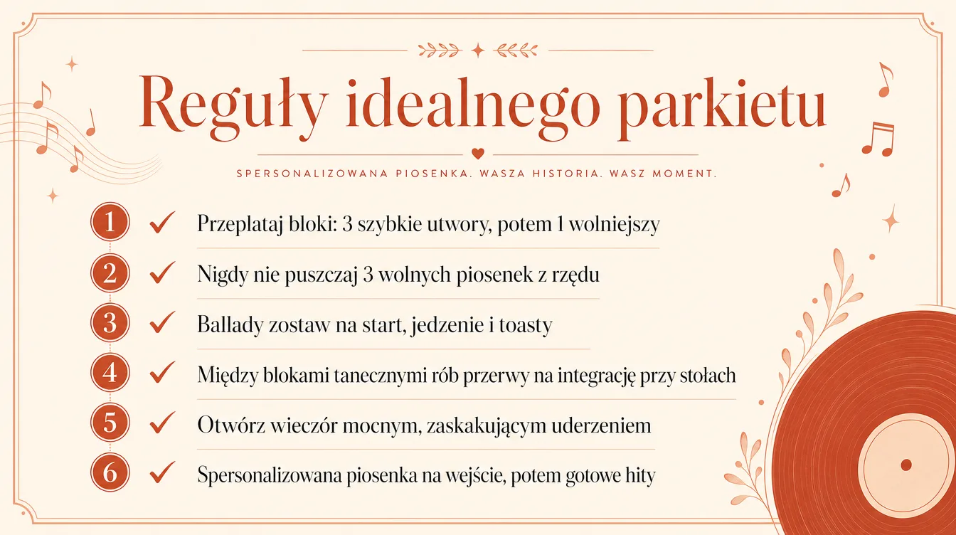 Checklista zarządzania parkietem na urodzinowej imprezie: reguły przeplatania szybkich i wolnych bloków muzycznych